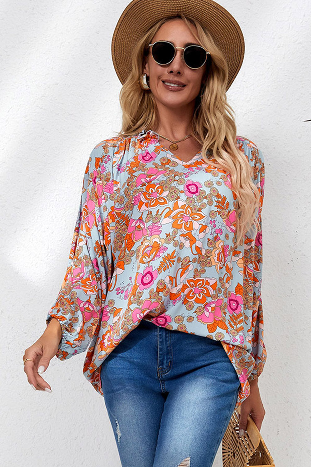 Long Sleeve Oversized Floral Print Blouse