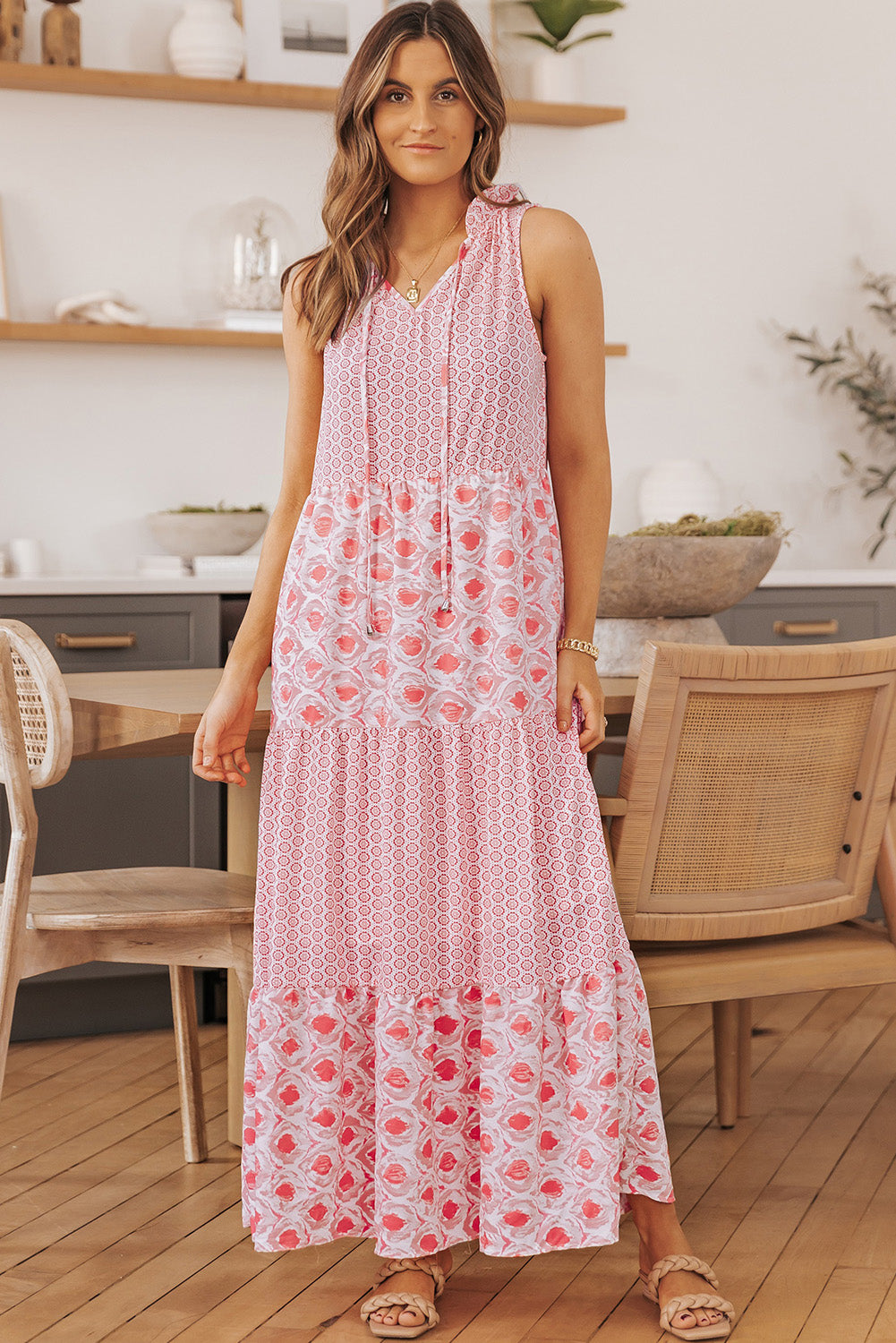 Sleeveless V-neck Floral Print Maxi Dress