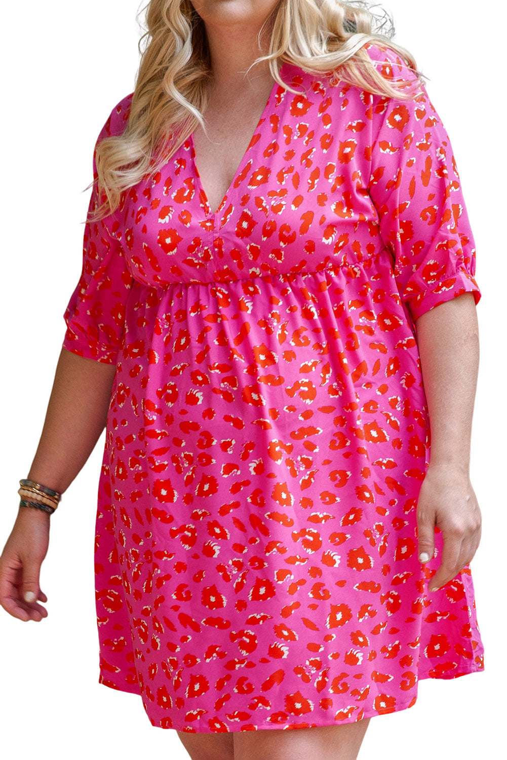 Plus Size Short Sleeve Floral Print Mini Dress