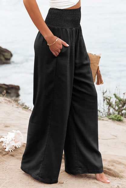 High Rise Wide Leg Black Casual Pants