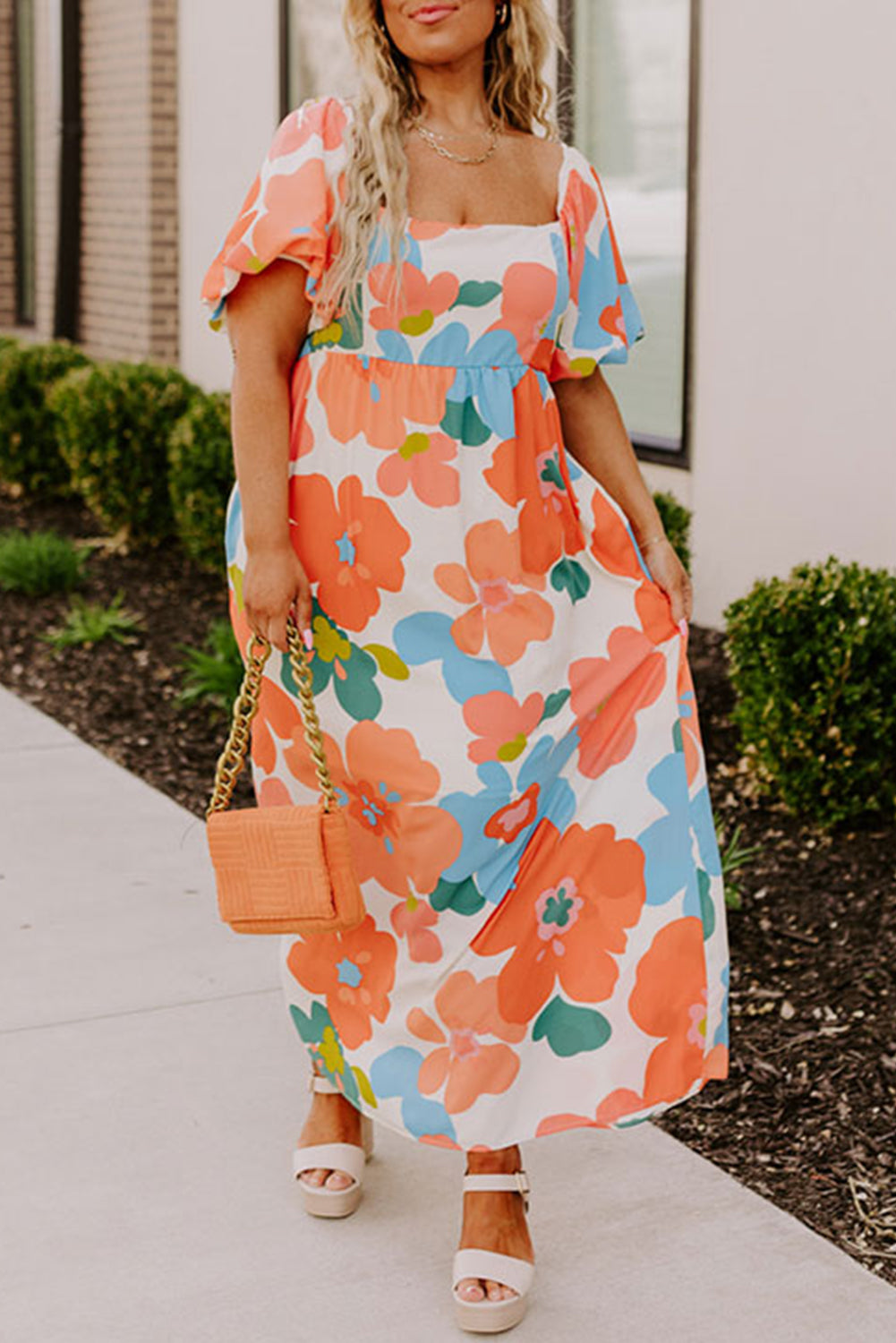 Short Sleeve Floral Print Maxi Dress