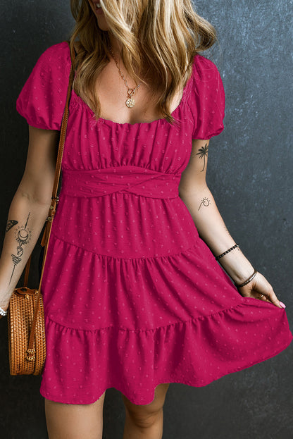 Short Sleeve Swiss Dot Pink Mini Dress