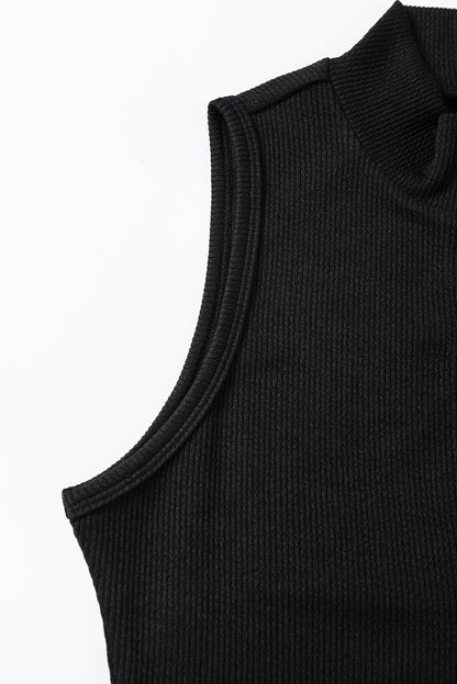 Sleeveless Quarter Zip Black Bodysuit