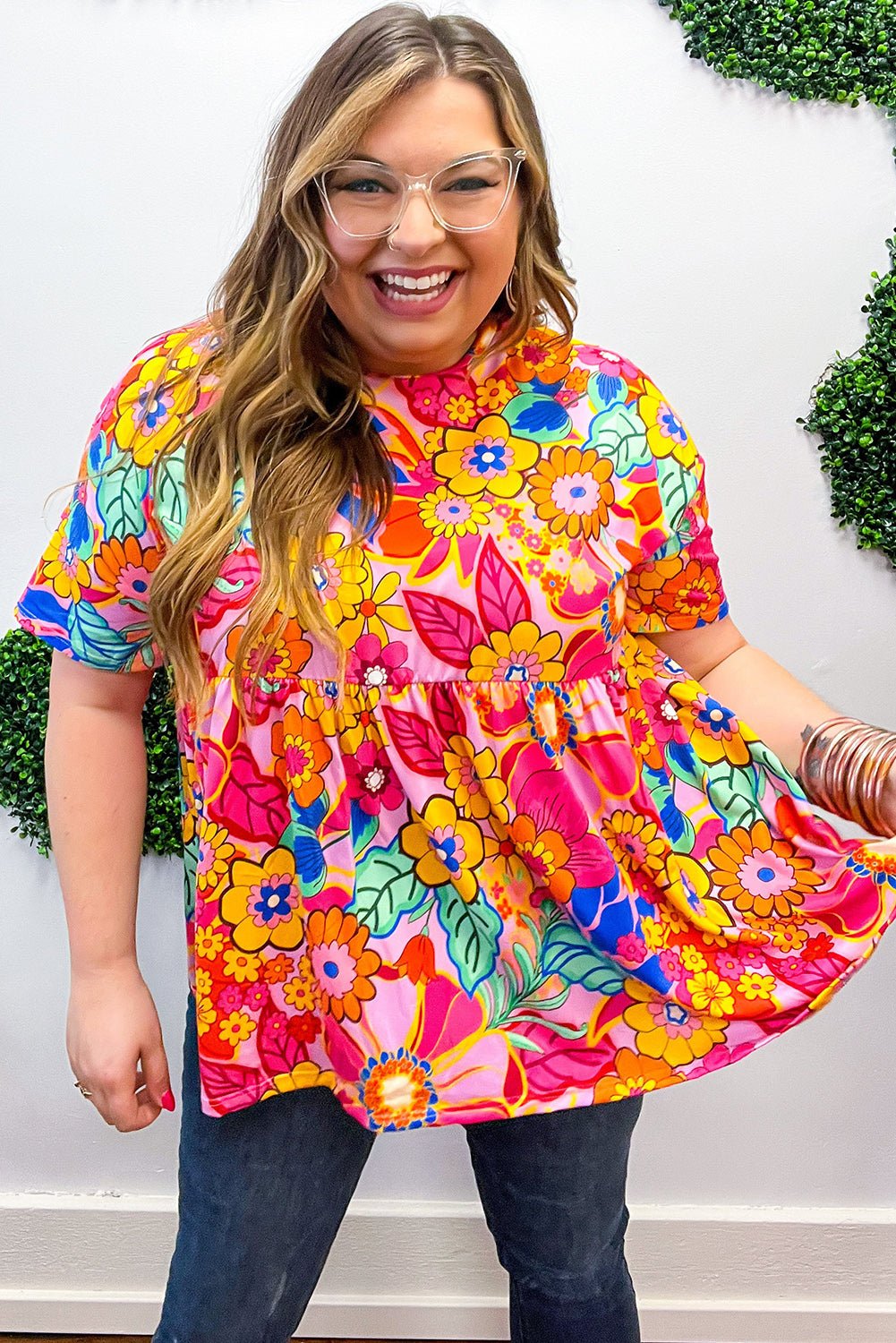 1/2 Sleeve Floral Print Plus Size Blouse