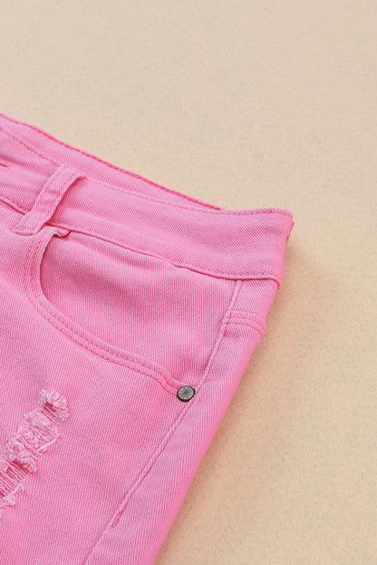 Mid-Rise Raw Hem Pink Denim Jean Shorts