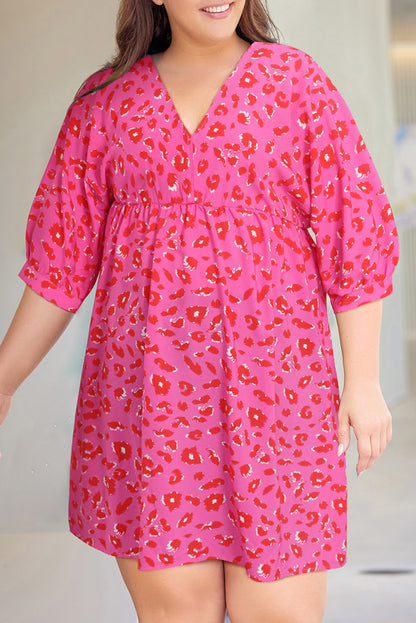 Plus Size Short Sleeve Floral Print Mini Dress