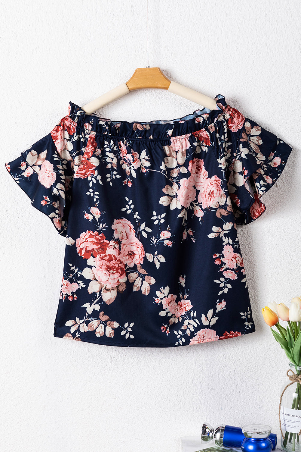 Short Sleeve Off Shoulder Floral Print Blouse