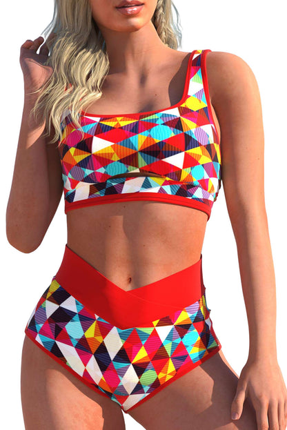 Two-piece High Waist Geometric Print Swimsuit