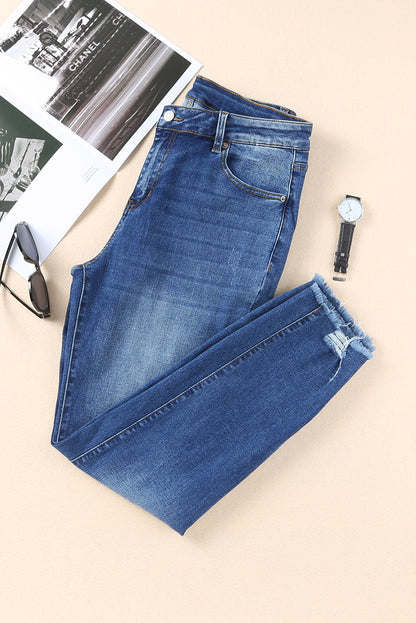 Mid-Rise Distressed Denim Blue Jeans