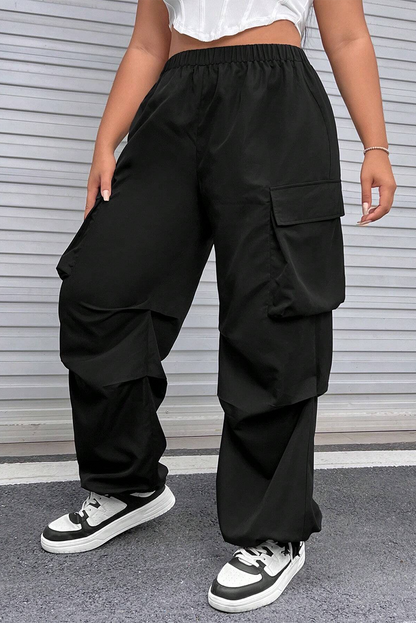 Black Plus Size Multi-pocket Elastic Waist Cargo Pants