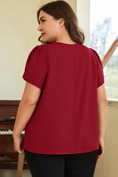 Short Sleeve Pleated Red Top