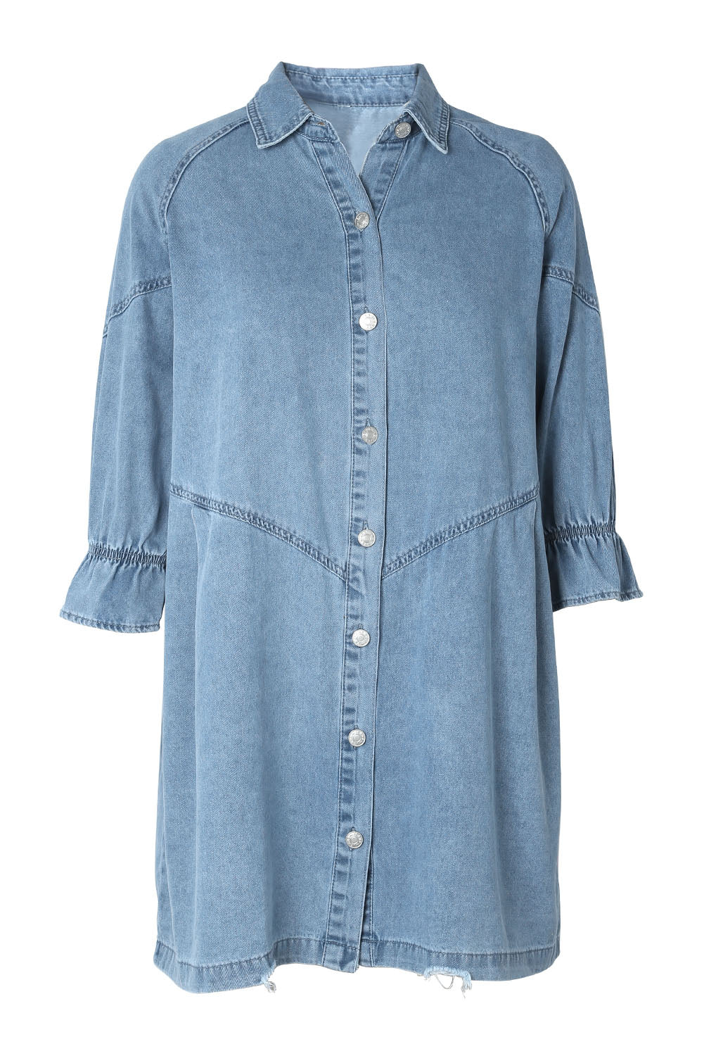 1/2 Sleeve Button-down Denim Blue Jean Mini Dress