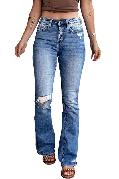 Mid-Rise Factory Distressed Denim Blue Jeans