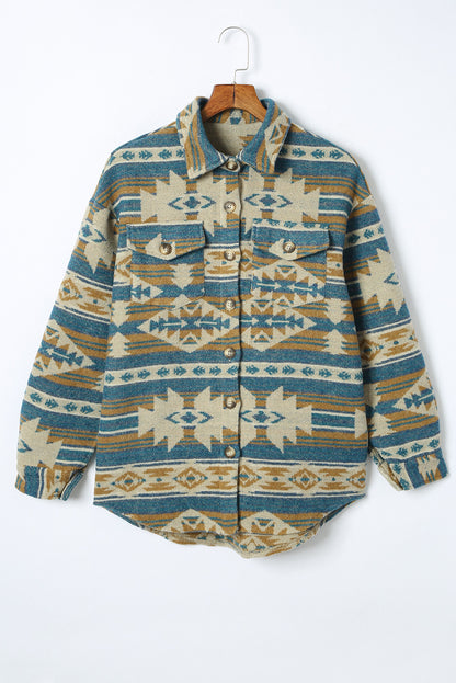 Long Sleeve Southwest Aztec Print Button Down Jacket