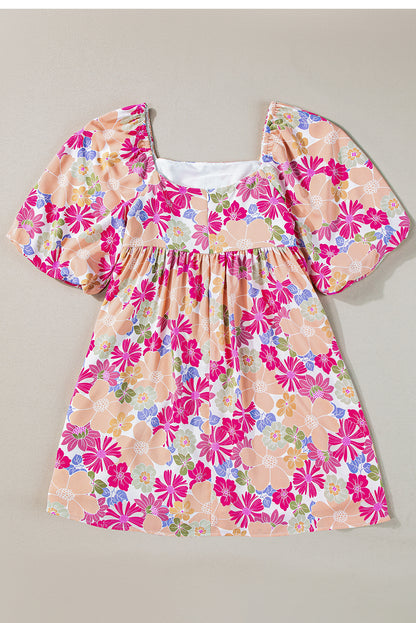 Short Sleeve Floral Print Mini Dress