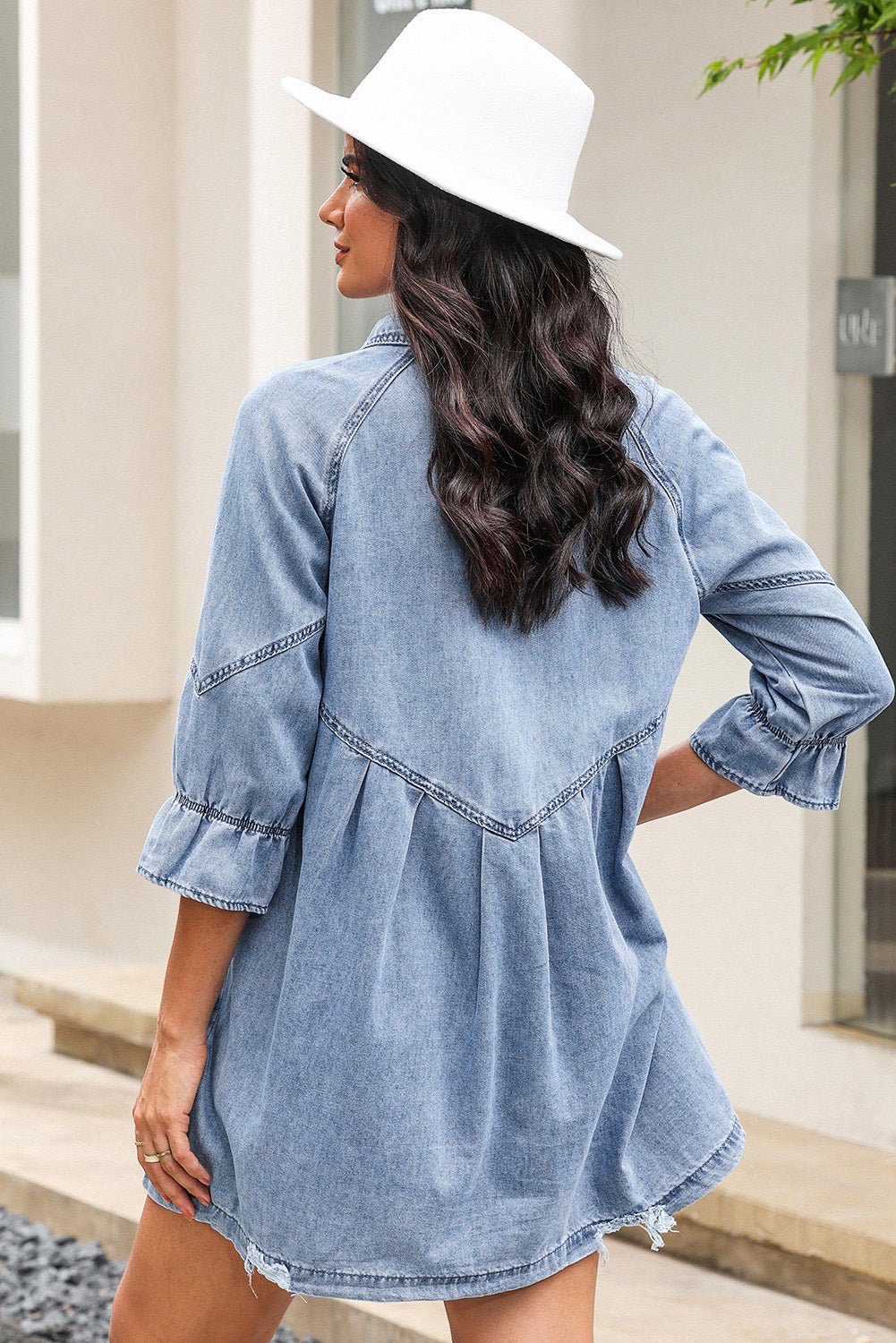 3/4 Sleeve Denim  Button-down Plus Size Dress