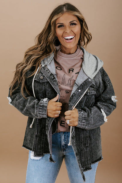 Long Sleeve Button-Down Black Denim Jean Jacket