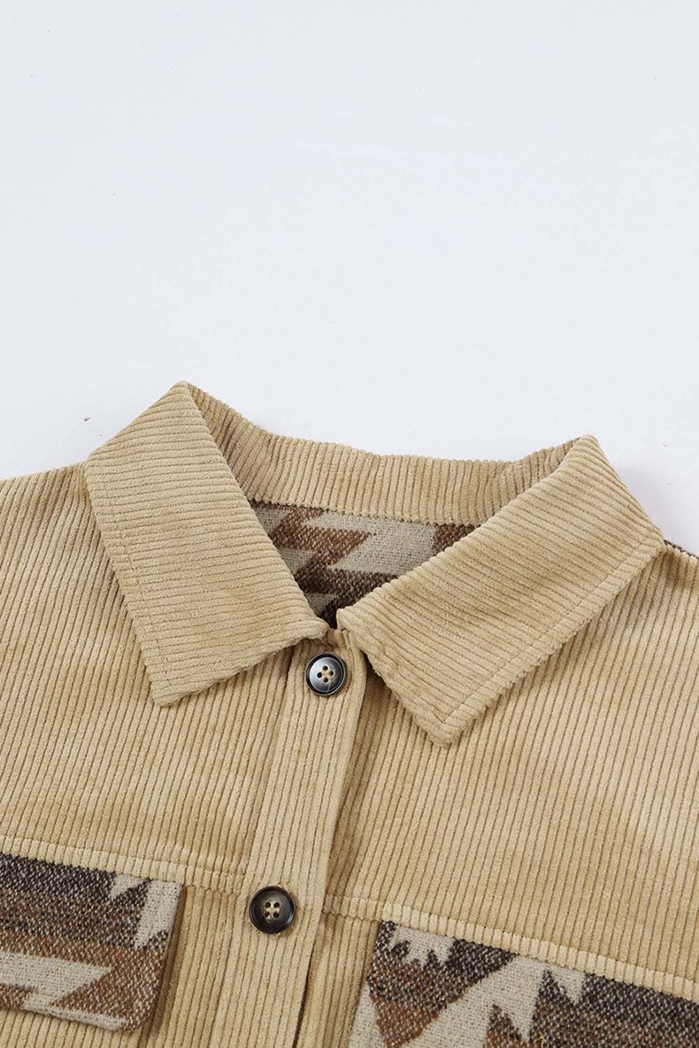 Long Sleeve Button-down Aztec Print Corduroy Jacket