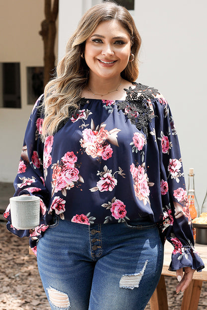 Long Sleeve Floral Print Plus Size Top