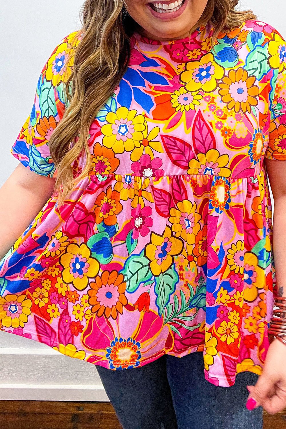 1/2 Sleeve Floral Print Plus Size Blouse