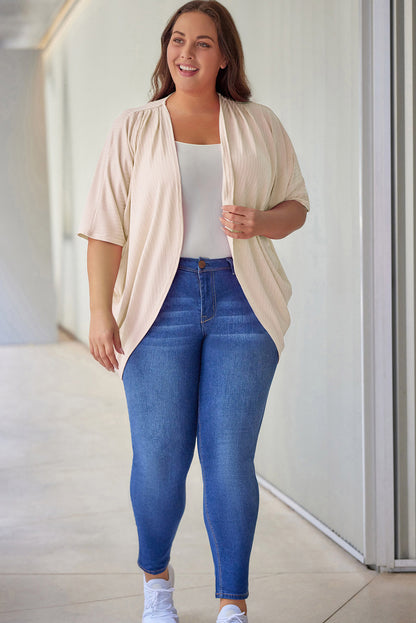 Half Sleeve Open Front Plus Size Cardigan