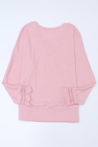 Long Sleeve V-neck Lacey Ribbed Sweater