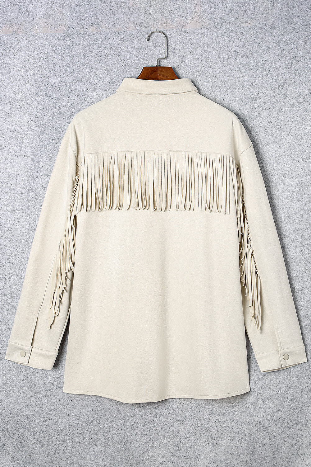 White Fringe Plus Size Suede Jacket Shacket