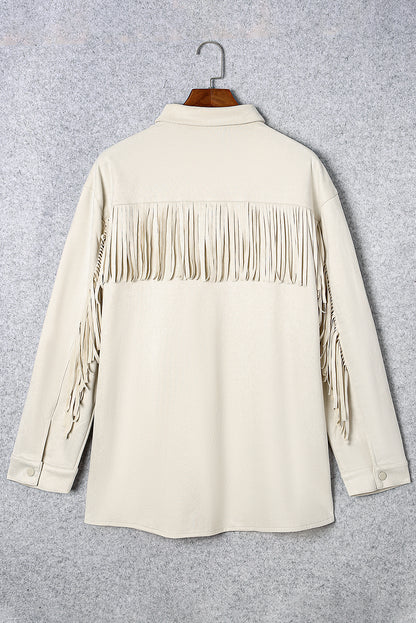 White Fringe Plus Size Suede Jacket Shacket