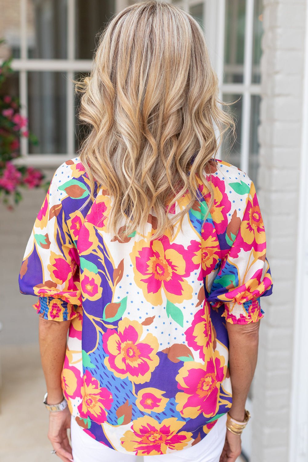 1/2 Sleeve Floral Print V-neck Top