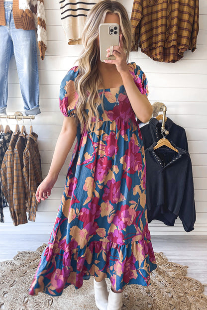 Short Sleeve Floral Print MIDI Dress