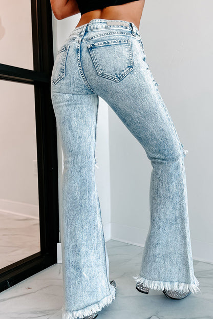 Mid-Rise Acid Wash Flare Jeans