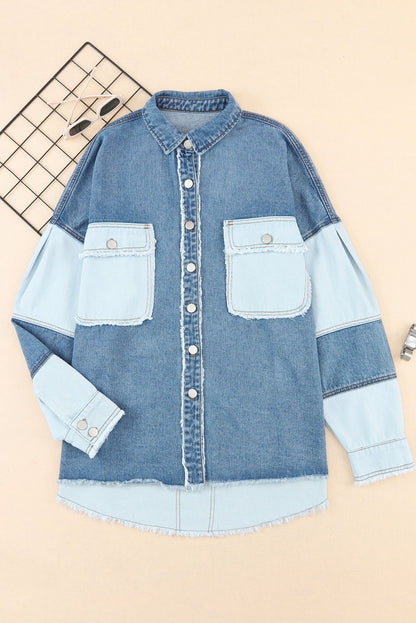 Long Sleeve Button-down Colorblock Denim Jean Jacket/Shirt