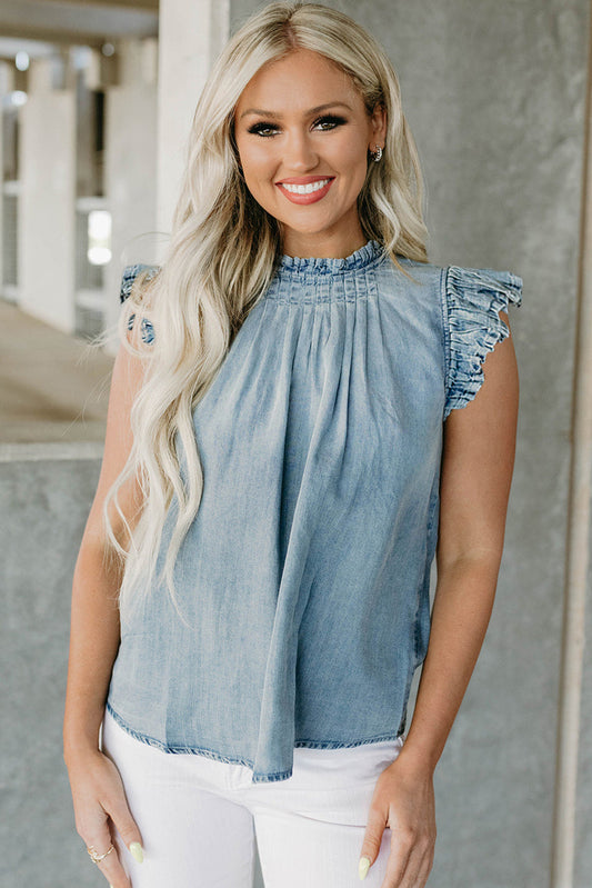 Flutter Sleeve Chambray Denim Jean Top