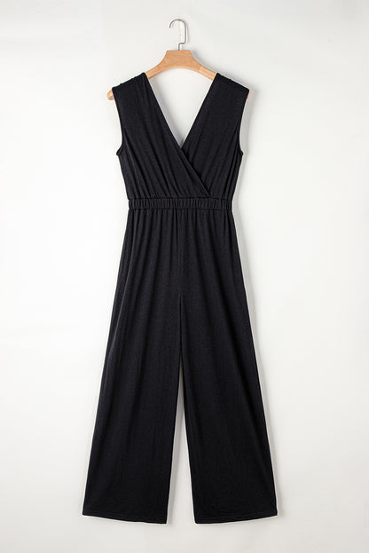 Sleeveless V-neck Wide Leg Pleated  Jumpsuit