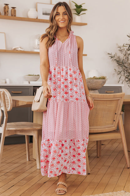 Sleeveless V-neck Floral Print Maxi Dress