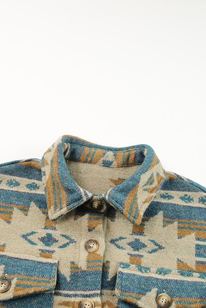 Long Sleeve Southwest Aztec Print Button Down Jacket