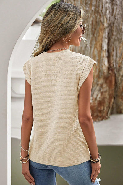 Cap Sleeve Crew Neck Textured Top