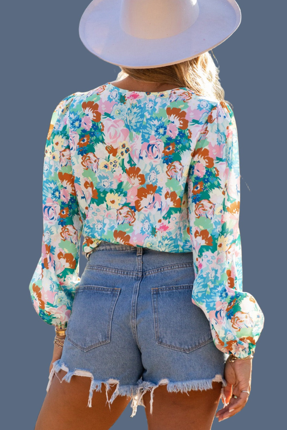 Long Sleeve Floral Print V-neck Bodysuit