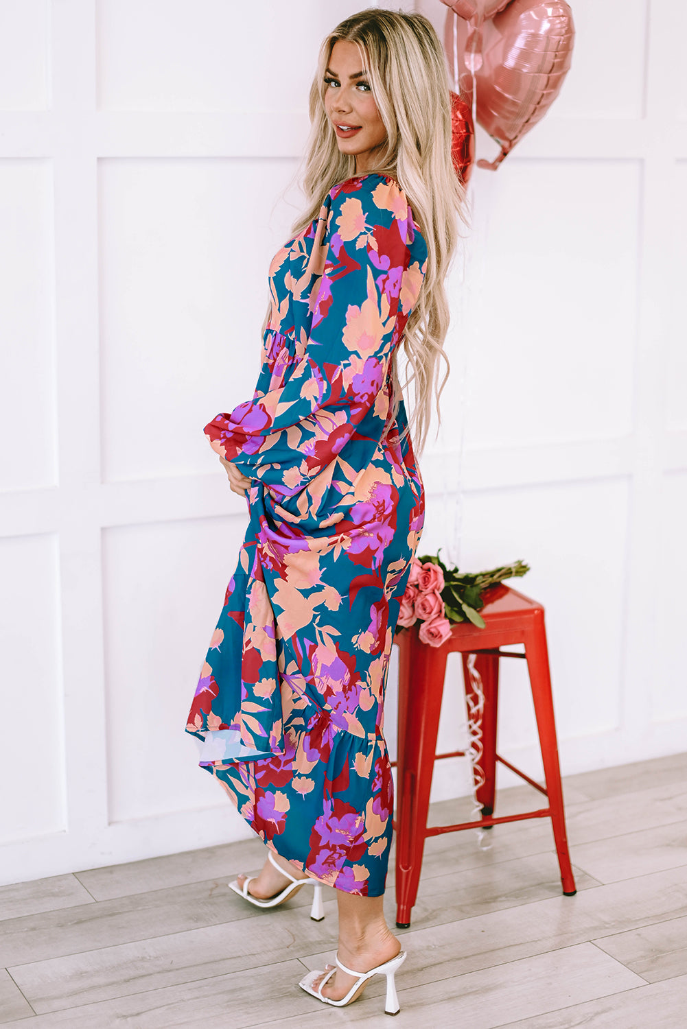 Short Sleeve Floral Print Maxi Dress