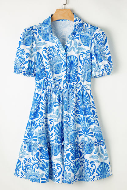 Short Sleeve Button-down Floral Print Shirt Dress