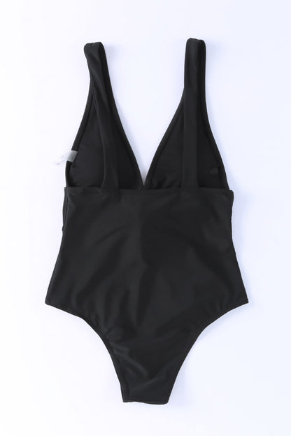 One Piece Deep V-Neck Black Swimsuit