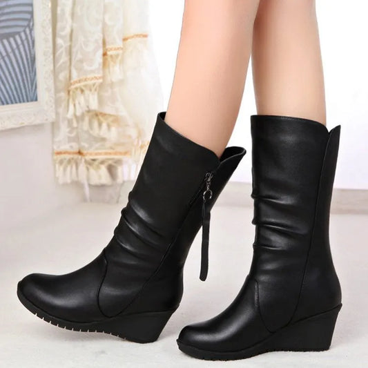 Black Faux Leather Moto Biker Boots