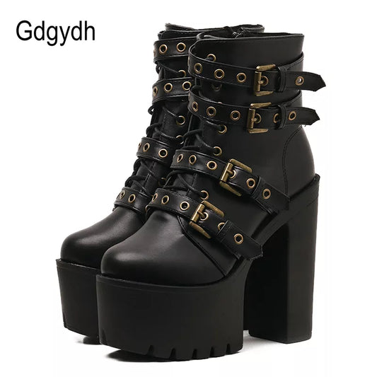 Sexy Black Ultra-High Heel Platform Boots