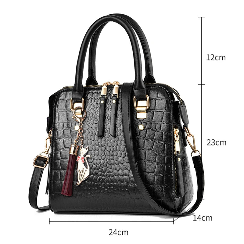 Luxury Faux Leather Alligator Women's Satchel Handbags Tassel Designer Shoulder Bag Casual