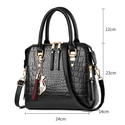 Luxury Faux Leather Alligator Women's Satchel Handbags Tassel Designer Shoulder Bag Casual