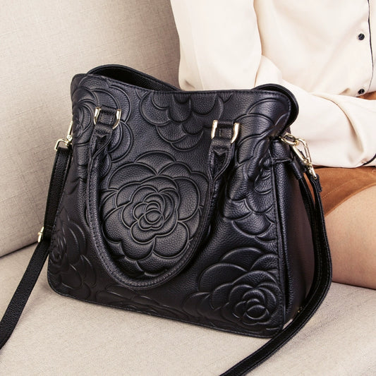 Leather Floral Embossed Satchel Bag