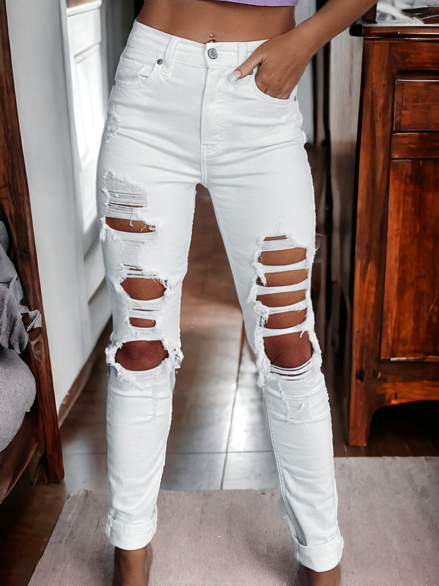 High Rise Ankle Cropped Skinny Jeans