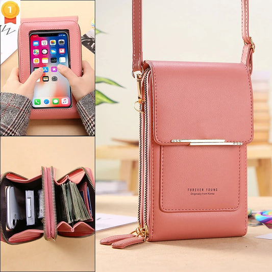 Women Soft Faux Leather Crossbody Wallet Touch Screen Cell Phone Pocket