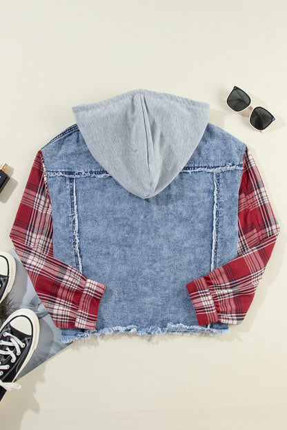 Long Sleeve Denim and Flannel  Button-down Jacket