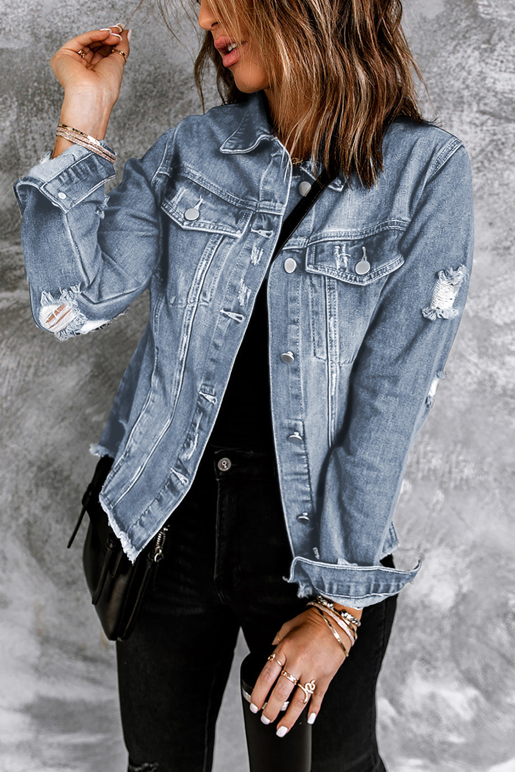 Long Sleeve Button-down Denim Blue Jean jacket